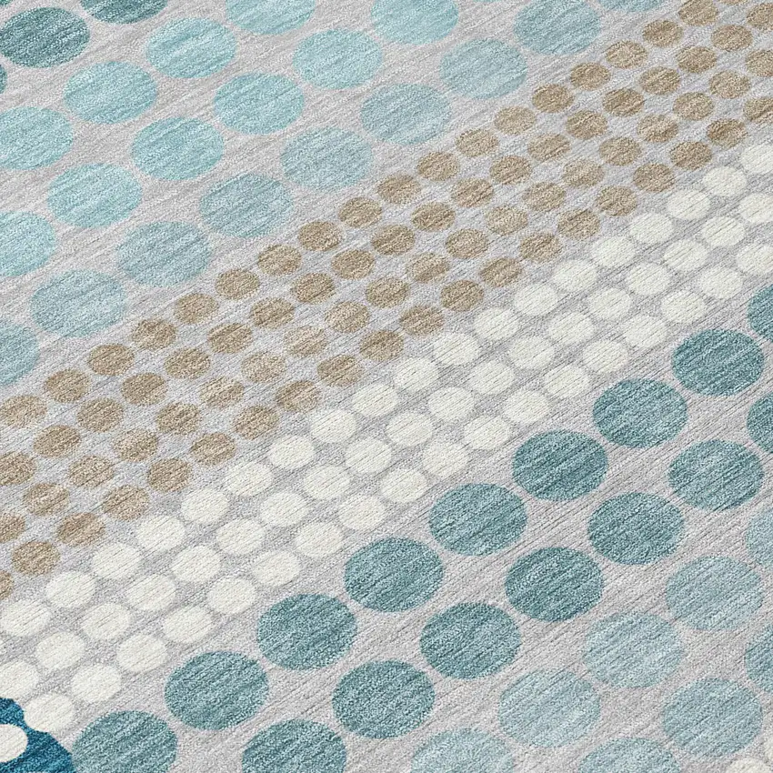 8' Teal Blue And Gray Round Geometric Washable Indoor Outdoor Area Rug Photo 7