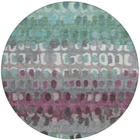 8' Teal Blue And Gray Round Geometric Washable Indoor Outdoor Area Rug Photo 2