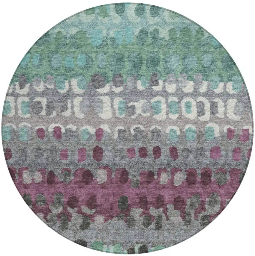 8' Teal Blue And Gray Round Geometric Washable Indoor Outdoor Area Rug Photo 2