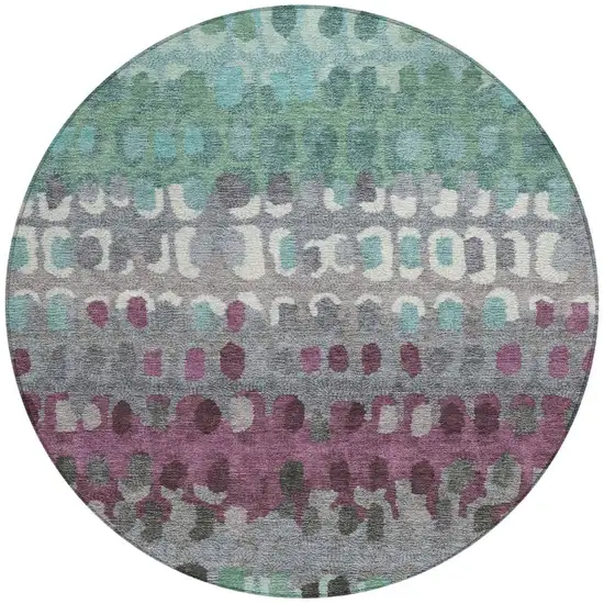 8' Teal Blue And Gray Round Geometric Washable Indoor Outdoor Area Rug Photo 4
