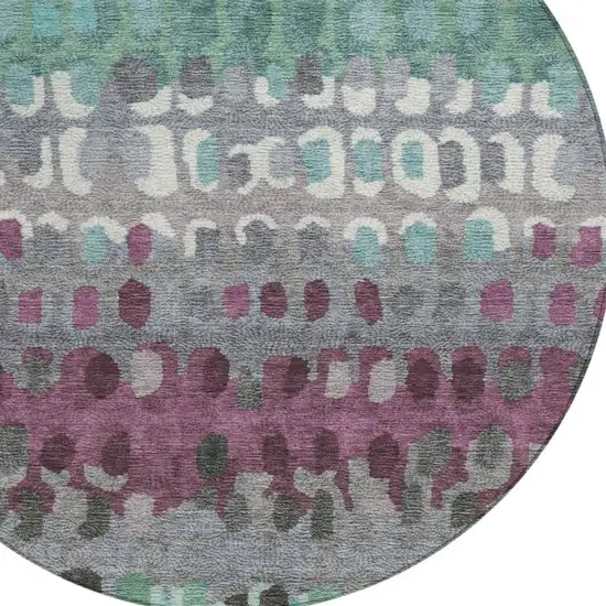 8' Teal Blue And Gray Round Geometric Washable Indoor Outdoor Area Rug Photo 3