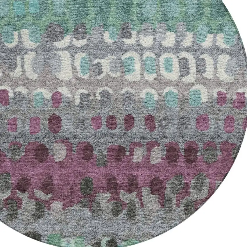 8' Teal Blue And Gray Round Geometric Washable Indoor Outdoor Area Rug Photo 3