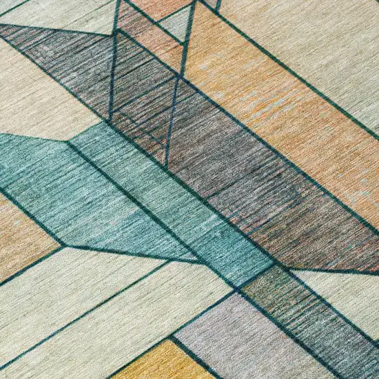 8' Teal Blue And Gray Round Geometric Washable Indoor Outdoor Area Rug Photo 6