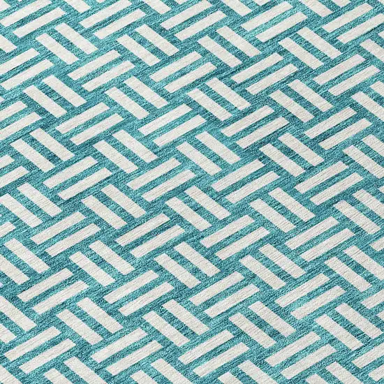 8' Teal Blue And Gray Round Geometric Washable Indoor Outdoor Area Rug Photo 8