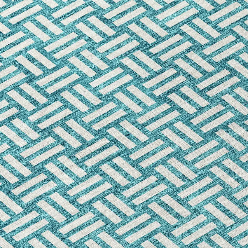 8' Teal Blue And Gray Round Geometric Washable Indoor Outdoor Area Rug Photo 8