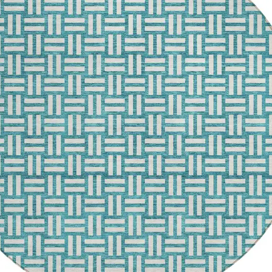 8' Teal Blue And Gray Round Geometric Washable Indoor Outdoor Area Rug Photo 4