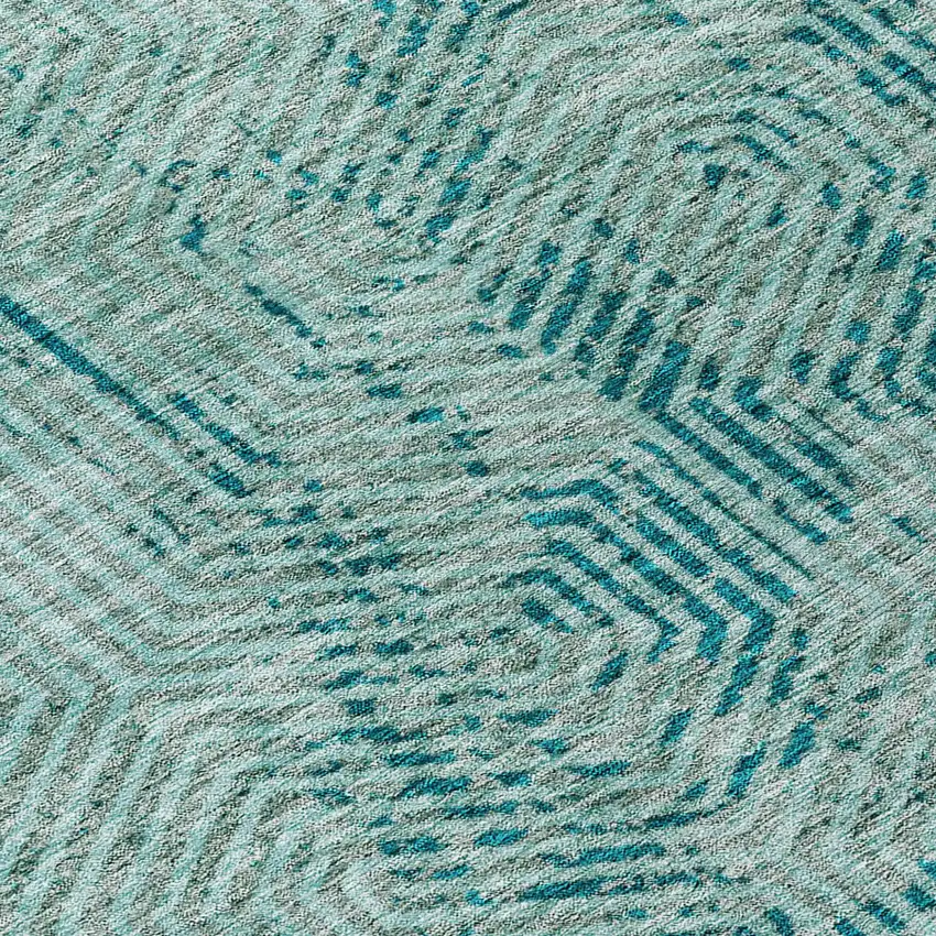8' Teal Blue And Gray Round Geometric Washable Indoor Outdoor Area Rug Photo 8