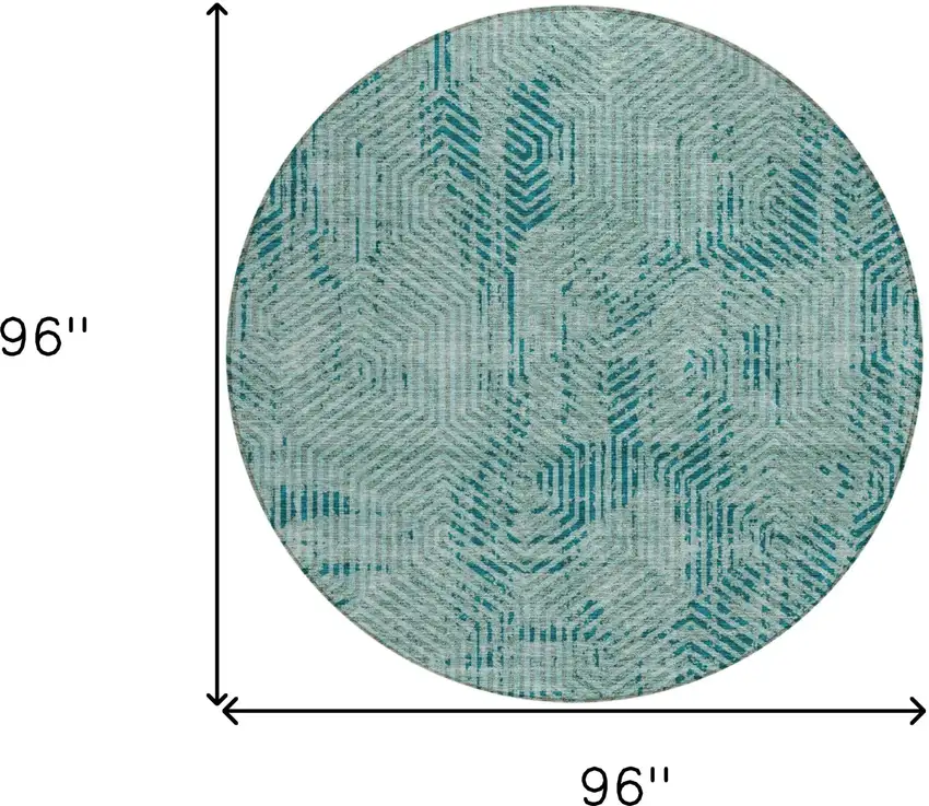 8' Teal Blue And Gray Round Geometric Washable Indoor Outdoor Area Rug Photo 3