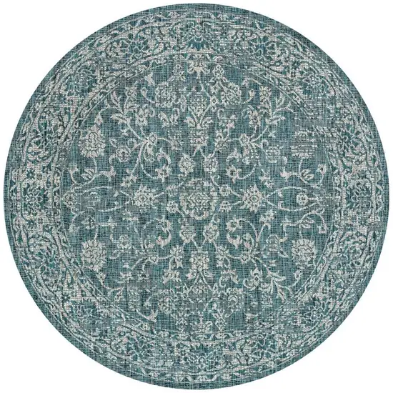 5' Teal Blue And Gray Round Medallion Indoor Outdoor Area Rug Photo 3