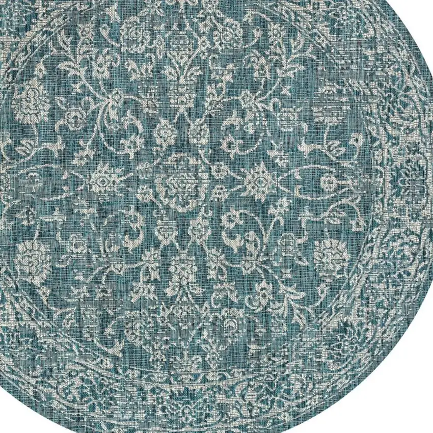 5' Teal Blue And Gray Round Medallion Indoor Outdoor Area Rug Photo 2
