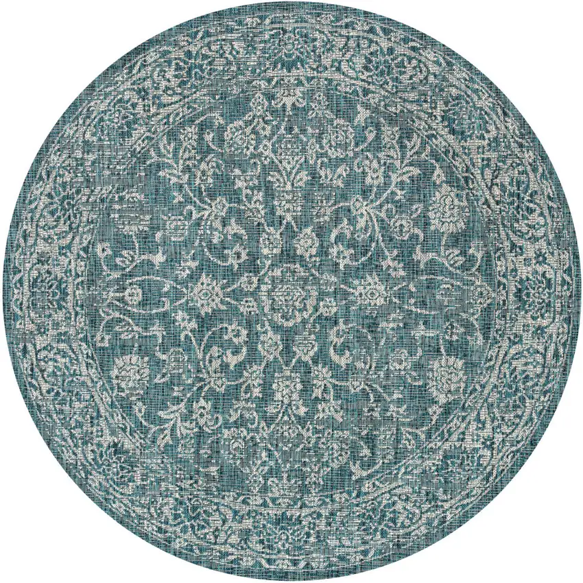 6' Teal Blue And Gray Round Medallion Indoor Outdoor Area Rug Photo 3