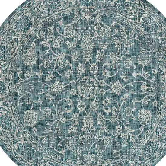 8' Teal Blue And Gray Round Medallion Indoor Outdoor Area Rug Photo 2