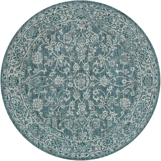 9' Teal Blue And Gray Round Medallion Indoor Outdoor Area Rug Photo 1