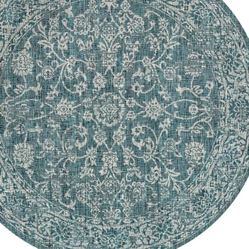 9' Teal Blue And Gray Round Medallion Indoor Outdoor Area Rug Photo 2