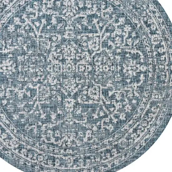 6' Teal Blue And Gray Round Medallion Indoor Outdoor Area Rug Photo 2