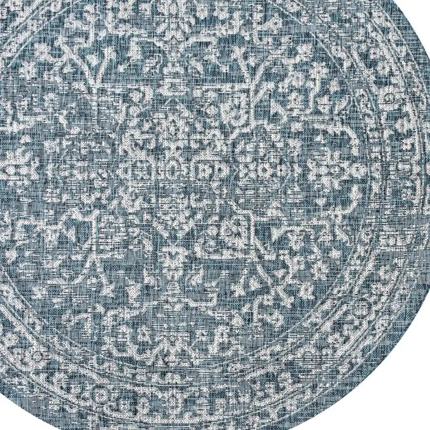 6' Teal Blue And Gray Round Medallion Indoor Outdoor Area Rug Photo 2