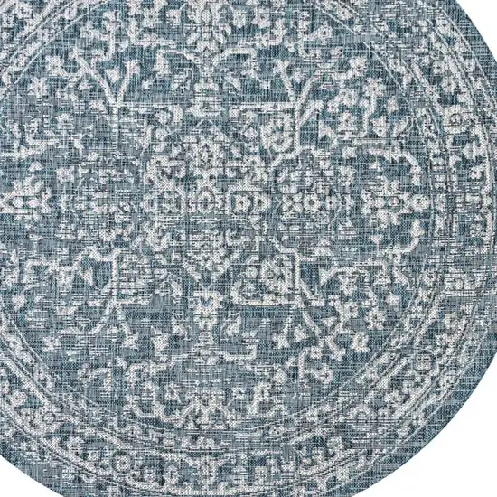 9' Teal Blue And Gray Round Medallion Indoor Outdoor Area Rug Photo 2