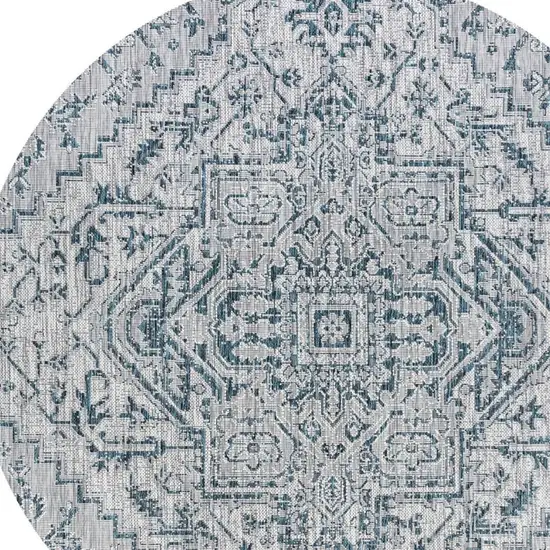 8' Teal Blue And Gray Round Medallion Indoor Outdoor Area Rug Photo 2