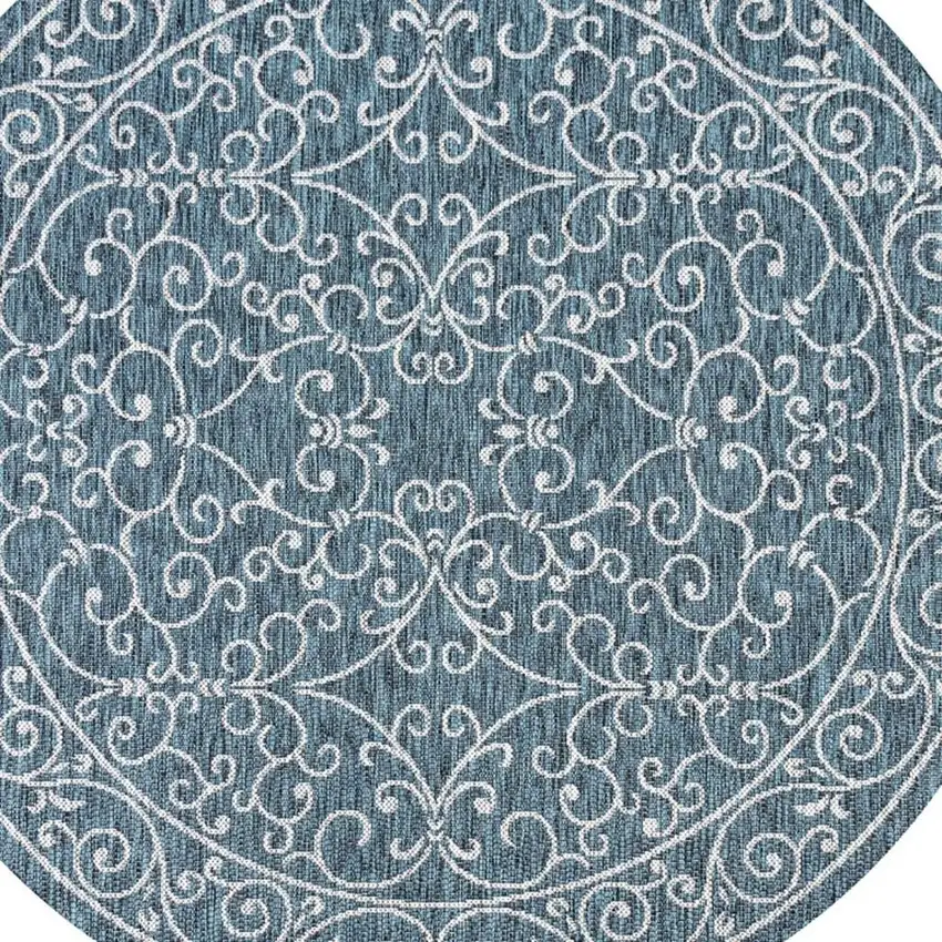 8' Teal Blue And Gray Round Medallion Indoor Outdoor Area Rug Photo 2