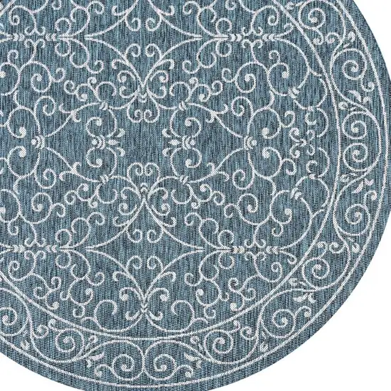 9' Teal Blue And Gray Round Medallion Indoor Outdoor Area Rug Photo 2