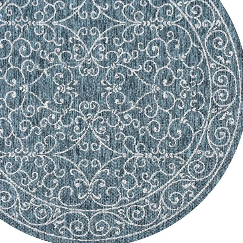 9' Teal Blue And Gray Round Medallion Indoor Outdoor Area Rug Photo 2