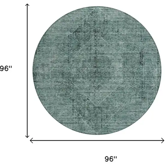 8' Teal Blue And Gray Round Oriental Washable Indoor Outdoor Area Rug Photo 7