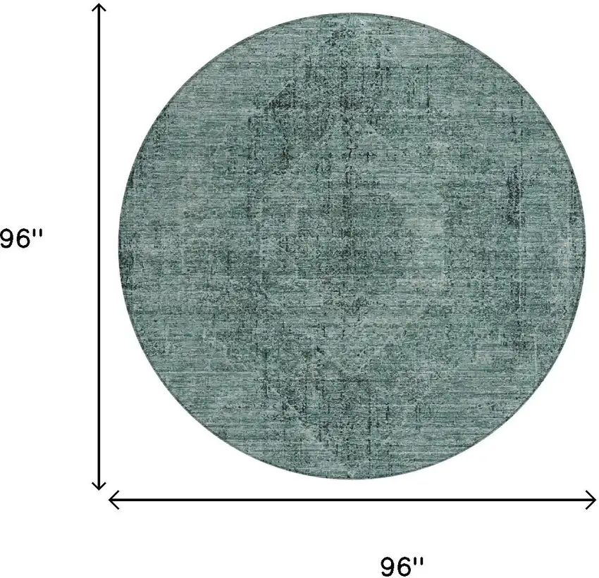 8' Teal Blue And Gray Round Oriental Washable Indoor Outdoor Area Rug Photo 7