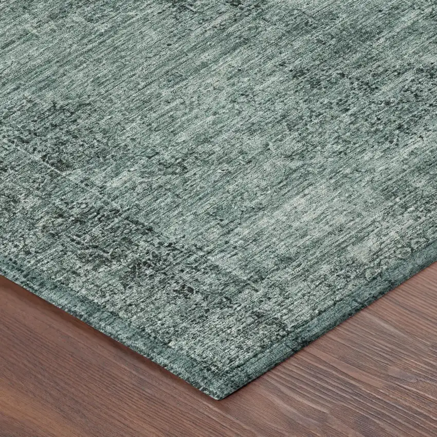 8' Teal Blue And Gray Round Oriental Washable Indoor Outdoor Area Rug Photo 5