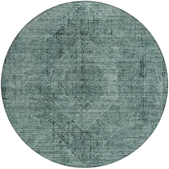 8' Teal Blue And Gray Round Oriental Washable Indoor Outdoor Area Rug Photo 2