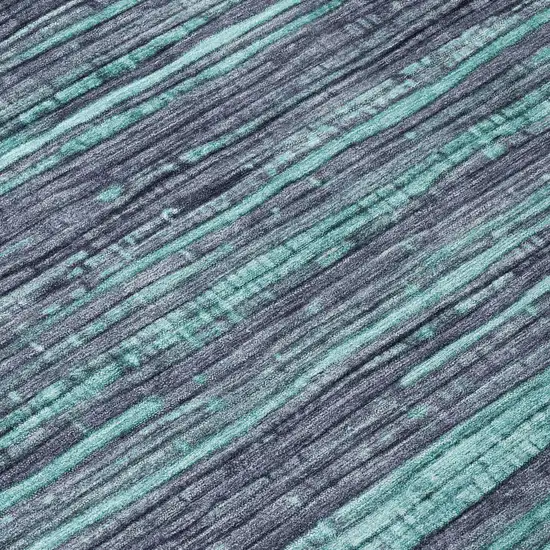 8' Teal Blue And Gray Round Striped Washable Indoor Outdoor Area Rug Photo 9