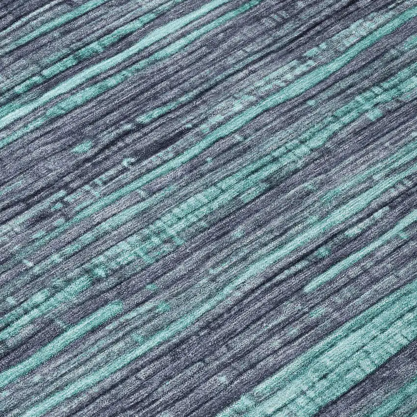8' Teal Blue And Gray Round Striped Washable Indoor Outdoor Area Rug Photo 9