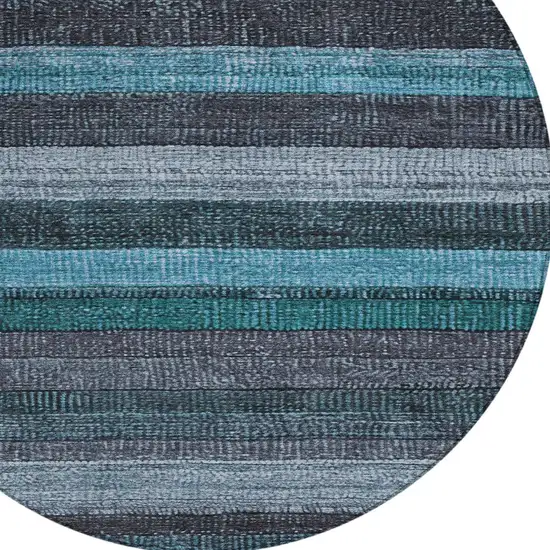 8' Teal Blue And Gray Round Striped Washable Indoor Outdoor Area Rug Photo 9
