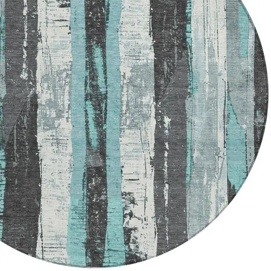 8' Teal Blue And Gray Round Striped Washable Indoor Outdoor Area Rug Photo 8