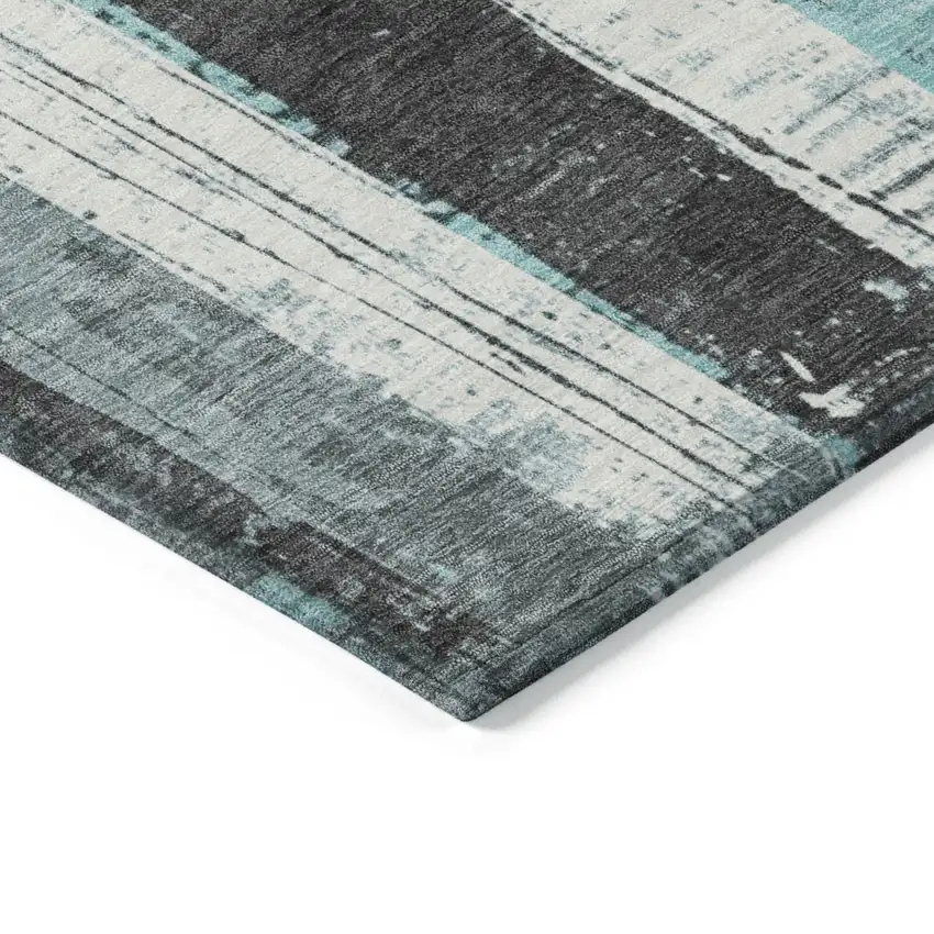 8' Teal Blue And Gray Round Striped Washable Indoor Outdoor Area Rug Photo 7
