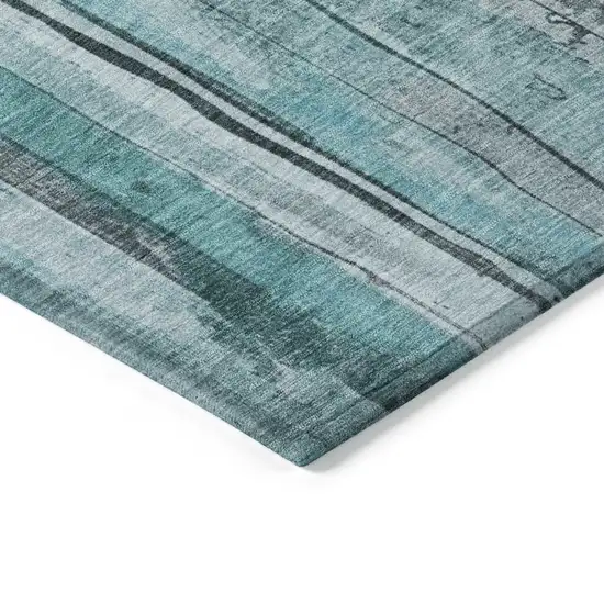 8' Teal Blue And Gray Round Striped Washable Indoor Outdoor Area Rug Photo 7