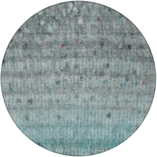 8' Teal Blue And Gray Round Striped Washable Indoor Outdoor Area Rug Photo 4