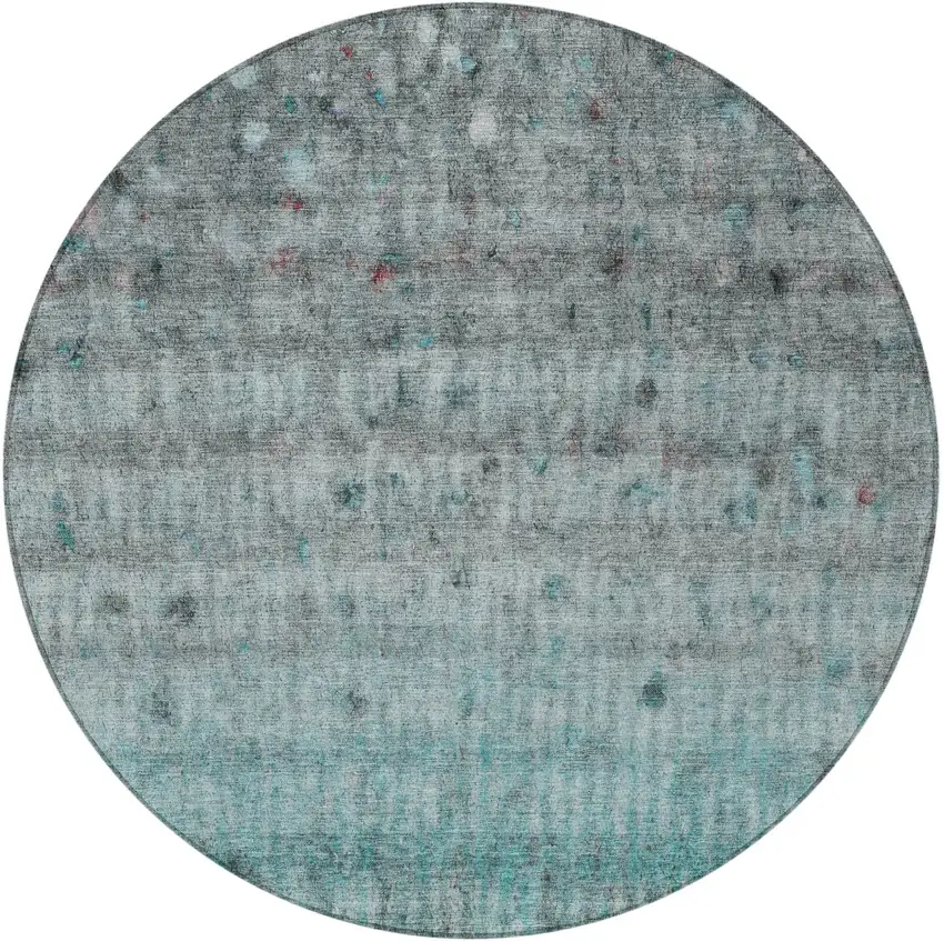 8' Teal Blue And Gray Round Striped Washable Indoor Outdoor Area Rug Photo 4