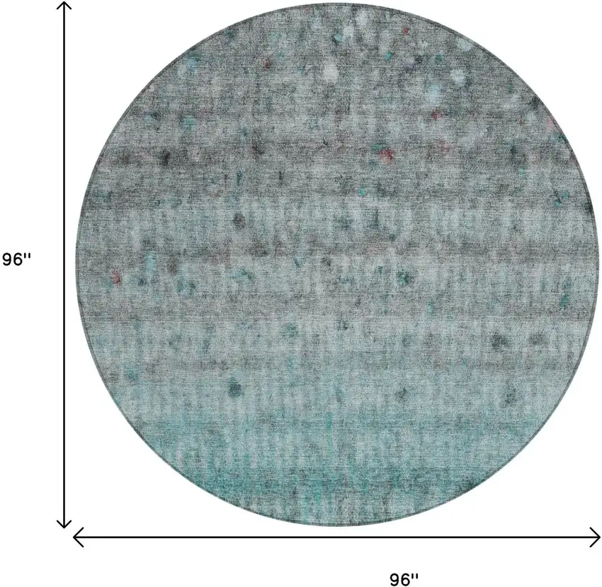 8' Teal Blue And Gray Round Striped Washable Indoor Outdoor Area Rug Photo 3
