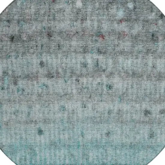 8' Teal Blue And Gray Round Striped Washable Indoor Outdoor Area Rug Photo 7