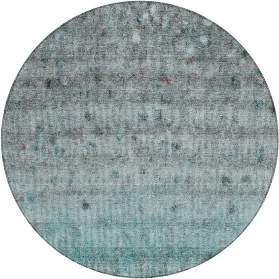 8' Teal Blue And Gray Round Striped Washable Indoor Outdoor Area Rug Photo 2