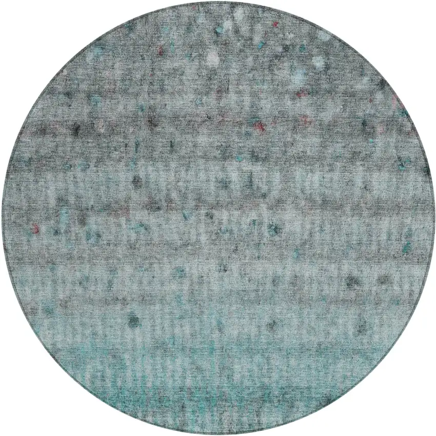 8' Teal Blue And Gray Round Striped Washable Indoor Outdoor Area Rug Photo 2