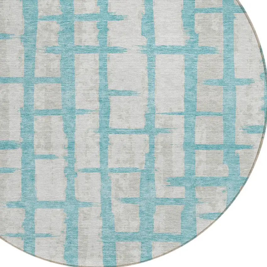 8' Teal Blue And Gray Round Striped Washable Indoor Outdoor Area Rug Photo 4