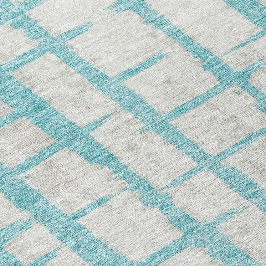 8' Teal Blue And Gray Round Striped Washable Indoor Outdoor Area Rug Photo 8