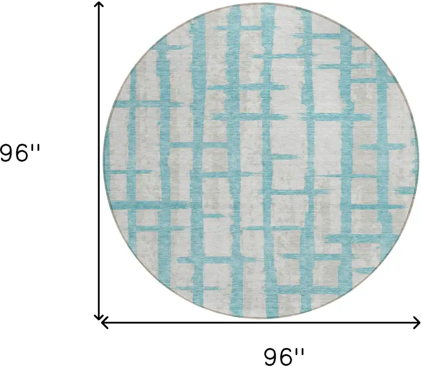 8' Teal Blue And Gray Round Striped Washable Indoor Outdoor Area Rug Photo 3