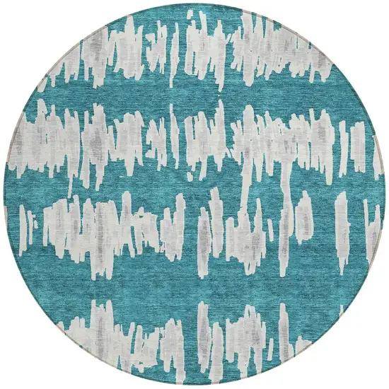 8' Teal Blue And Gray Round Striped Washable Indoor Outdoor Area Rug Photo 5