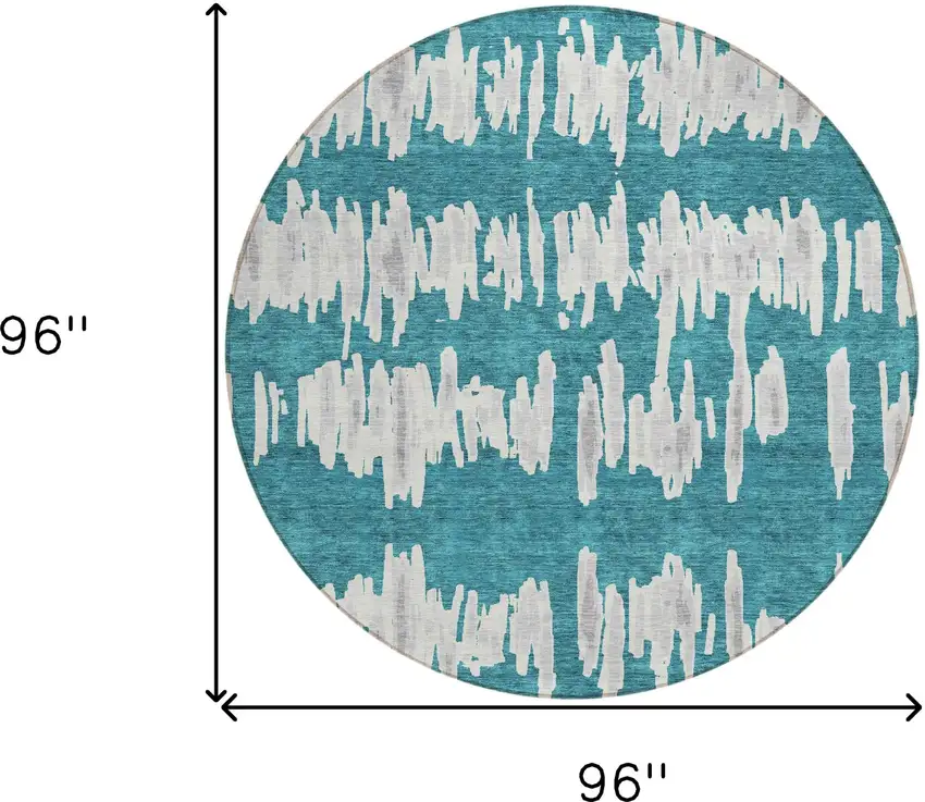 8' Teal Blue And Gray Round Striped Washable Indoor Outdoor Area Rug Photo 3