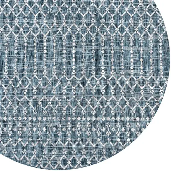 6' Teal Blue And Gray Round Trellis Indoor Outdoor Area Rug Photo 2
