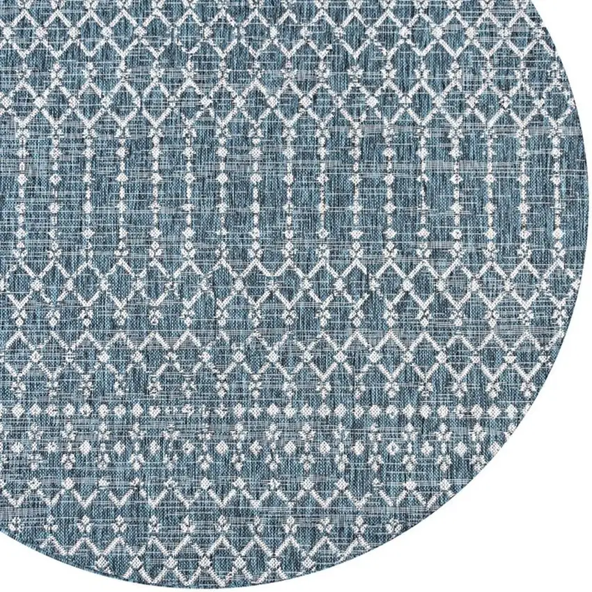 6' Teal Blue And Gray Round Trellis Indoor Outdoor Area Rug Photo 2
