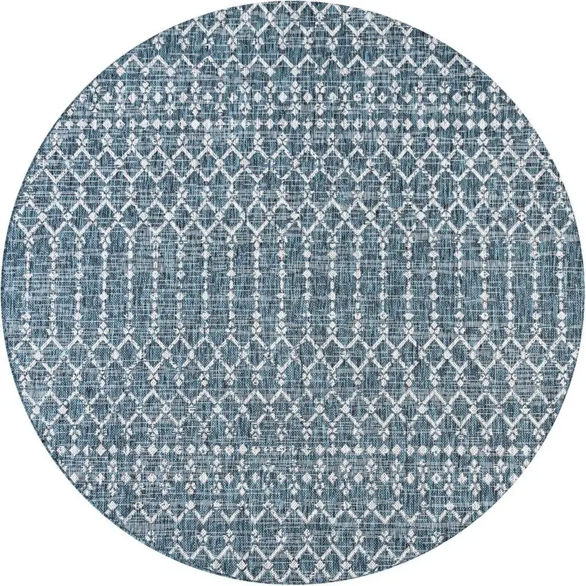6' Teal Blue And Gray Round Trellis Indoor Outdoor Area Rug Photo 3