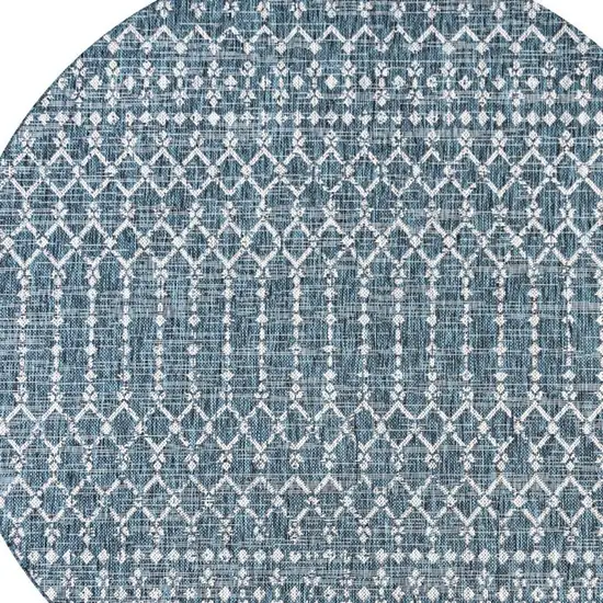 8' Teal Blue And Gray Round Trellis Indoor Outdoor Area Rug Photo 2